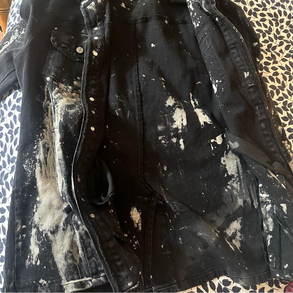 Lip Service Black & Creamish Vintage Porn Splatter Stretch Twill Jacket NWT L - Picture 10 of 16